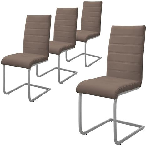ML-Design Esszimmerstühle 4er Set, Braun, Schwingstuhl, Freischwinger Stuhl mit hoher Rückenlehne, Ergonomische Küchenstühle aus Kunstleder & Metall, Moderner Polsterstuhl für Esstisch & Wohnzimmer