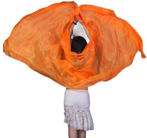 Bauchtanz Seidentuch Seide, Performance-Tanz, einfarbig, helle Textur, Schleierschals, Damenschal, Kostüme, Zubehör, Bauchtanzschleier, 250 cm x 110 cm. Bauchtanz Tuch (Color : Orange)