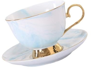 CioNeL Keramik Kaffeetasse und Untertasse Set 250ml Goldrand Teetasse, Luxuriöser Marmor-Effekt, Ideal for Mokka Latte Espresso Elegantes Küchengeschirr