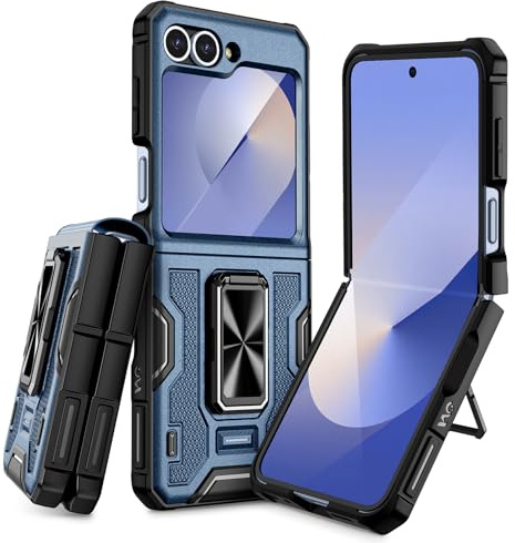 Doeshine für Samsung Galaxy Z Flip 6 Hülle mit Rotate Ständer,Blau | Kameraschutz, Ganzkörper Robuste Stoßfeste Schutzhülle mit Scharnierschutz, Militär Handyhülle für Samsung Galaxy Z Flip 6