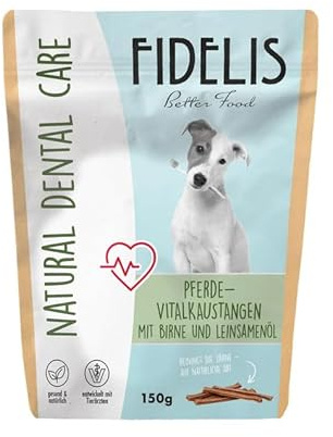 Fidelis - Vitalkaustange Pferd mit Birne und Leinsamenöl – funktionale Zahnpflege Snacks für Hunde 150gr – Luftgetrocknet aus 100% natürlichen Rohstoffen - Hunde Leckerli als Snack zur Zahnhygiene
