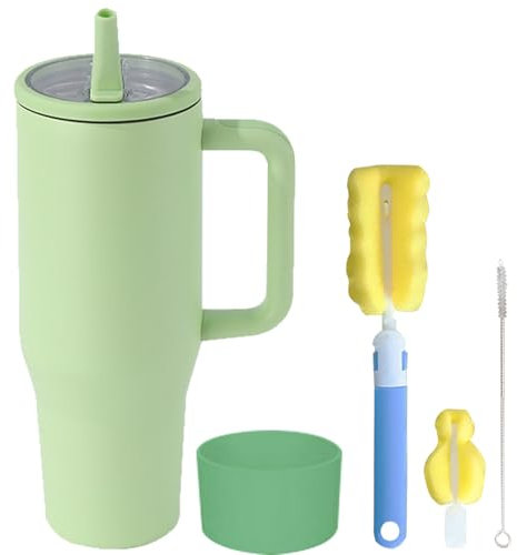 Longiang 40oz Edelstahl Thermobecher mit Henkel, Auslaufsicher Trinkbecher mit Deckel und Strohhalm, Doppelwandige Thermo Trinkflasche mit Strohhalm für Heiße und Kalte Getränke (Grün)