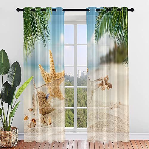 Highdi 3D Voile Vorhänge mit Ösen 2er Set, Transparente Gardinen für Wohnzimmer Ösenschal Halbtransparent Ösenvorhang für Moderne Schlafzimmer (W107 x H160 cm,Treibende Flasche)