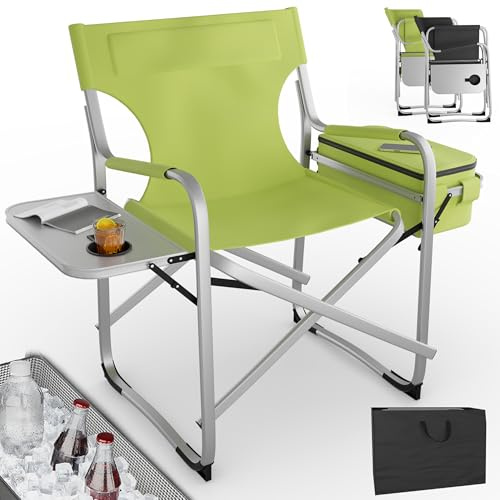 Onbest Campingstuhl faltbar – mit Kühlfach & Klapptisch, Grün | Bequem gepolsterter Klappstuhl bis 150 kg mit Getränkehalter & Tasche – kompakter Faltstuhl für Camping, Outdoor und Garten