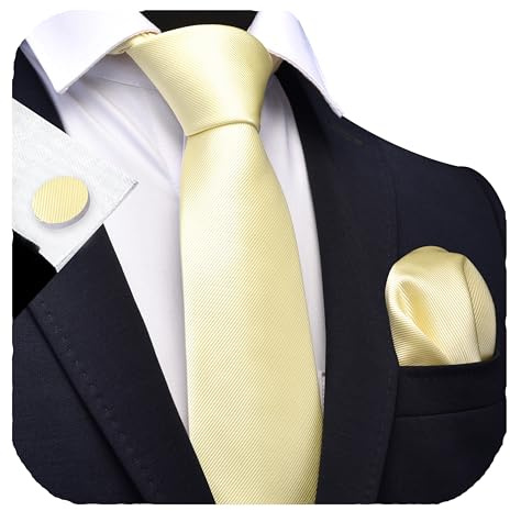 Gusleson 3.15（8cm） Solid Color Necktie and Pocket Square Cufflinks Sets For Men + Gift Box