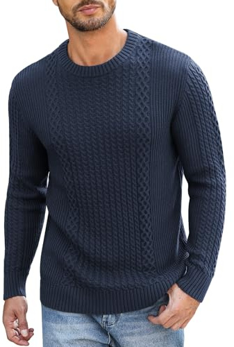 Genfien Jersey de Punto para Hombre Jersey de Cuello Redondo para Hombre Knit Crew Jersey de Manga Larga Básico Cálido