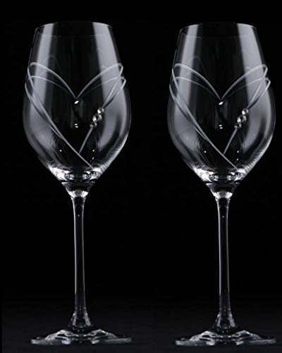 mydielkaren kristall rödvinsglas, handskurna dekorerade, hjärta, 470 ml, set med 2 stycken