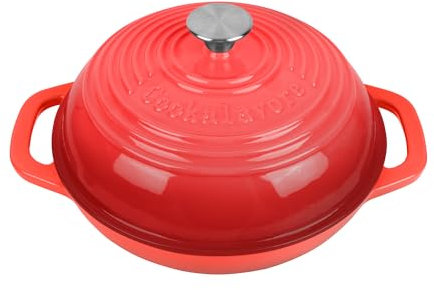 Fijxzct Premium Enameled Cast Iron Dutch Oven for Bread Baking | Non-Stick 5QT Oval Bread Oven with Lid | Perfect for Sourdough, Loaf, and Artisan Baking (Round Red, 5 QT)
