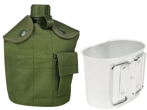 Aluminium kantin vattenflaska set, bärbar 1 l armé vattenflaska militär kantin kit för utomhus överlevnad vandring camping backpacking