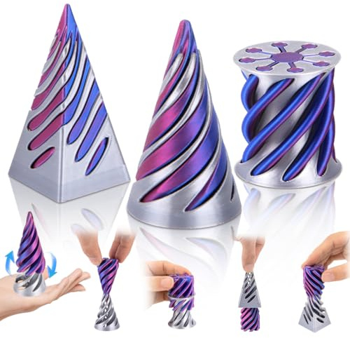 3PCS 3D Printed Spiral Cone Fidget Toy, Cool Impossible Cone Pyramid Passthrough Sculpture Triangle, Anxiety Stress Relief Toys Present Stock Filler For Kids Children Teens Adults