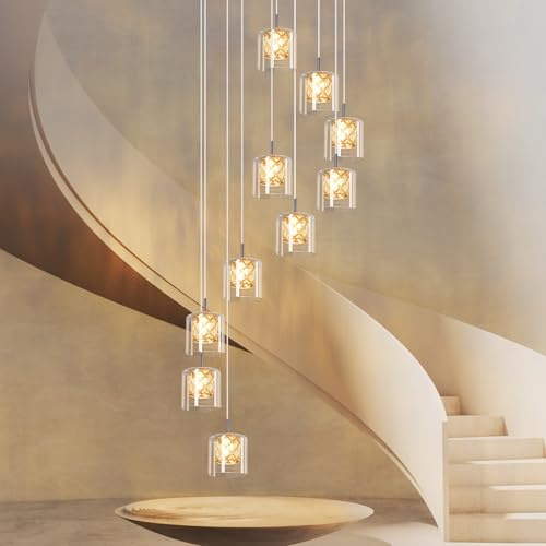 CBJKTX Pendelleuchte Treppenhaus Hängelampe 230CM G9 Kristall 10 Flammig | Pendellampe Modern Höheverstellbar Hängeleuchte für Wohzimmer Esszimmer Küche Esstisch (ohne Leuchtmittel)