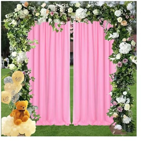 Wisafory 150 x 215cm Hochzeit Bogen Vorhänge Chiffon Vorhang Freihanddeko Querbehänge Hintergrund Fensterdekoration Transparentem Tüllstoff Vorhänge für Fotografie Party Rosa 1 Stück