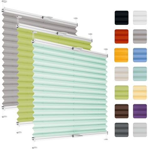 Fenster Plissee ohne Bohren zum Kleben auf Rahmen - Thermo Plisseerollo Innen - Rollo Jalousie, auf den Fensterrahmen, Faltrollo, Sichtschutz, Blickdicht, für Fenster & Tür - Mint, 40 x 150 cm