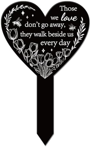 GLOBLELAND Estaca de jardín con forma de corazón de abeja de tulipán, estaca conmemorativa para cementerio, estaca de acrílico para tumba, estaca impermeable de condolencias para patio, tumba,