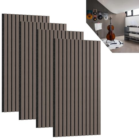 ACXIN 4er Set Akustikpaneele Holz 3D Holzpaneele Wand Eiche Echtholz-Furnier auf Akustik-Filz 120 x 60 cm Lamellenwand Wandpaneele Wandverkleidung Akustikplatten für Flur Wohnzimmer Büro, Braun