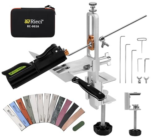 Afilador de Cuchillos de Angulo Fijo con Diseño de Liberación Rápida, Afilador de Cuchillos Profesional con 11 Piedras de Afilar y 1 pieza de Cuero, Kit de Sistema de Afilado de Cuchillos