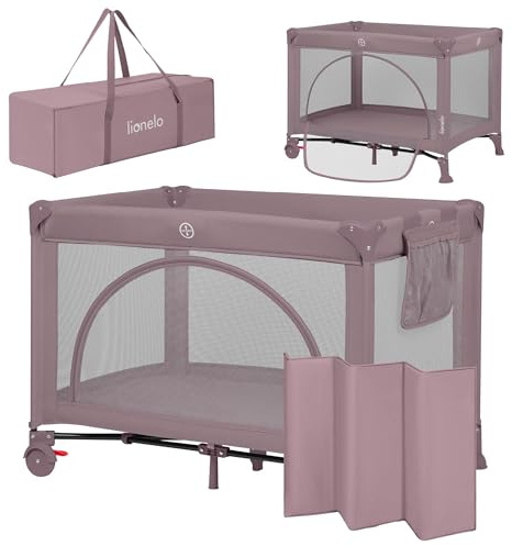 Lionelo Laura 2-in-1 Reisebett bis zu 15 kg Laufgitter von 0 bis 36 Monate Seitlicher Einstieg T25 Schaumstoffmatratze, 2 Höhenstufen, Reisetasche, Räder mit Bremse