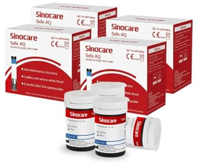 Sinocare Tiras en Sangre Prueba, 200 x Tiras Sin Lancetas, para Safe AQ Smart/Voice