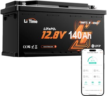 LiTime Batteria LiFePO4 12V 140Ah H190 con Bluetooth per Camper (DIN H8 L5) | Max 15000 Cicli, 1920Wh, BMS 150 A, Leggera e Compatta, IP65, Batteria Litio 12V per Furgone camperizzato, Caravan, Barche