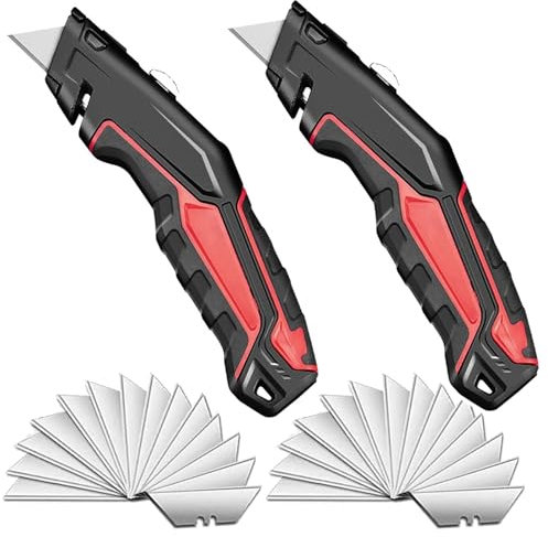 Taglierino Cutter Professionale Coltello Multiuso, Taglierino Retrattile in Metallo con 14 Lame Retrattili SK-5, Lama a Cambio Rapido, per Tagliare Fogli di Plastica, Scatole, Corda(18.2 * 4.2cm/2)
