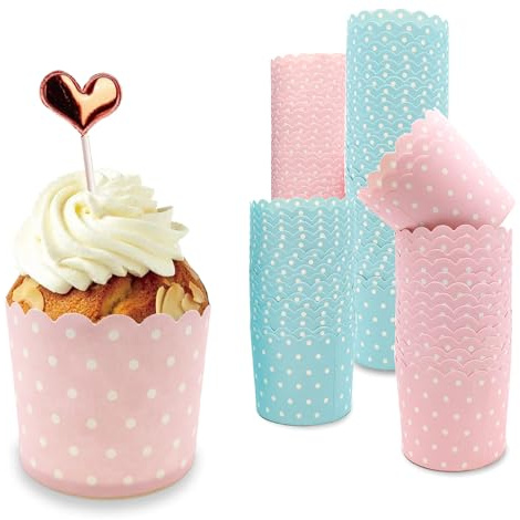 Muffin pappersformar, 100 stycken rosa och blå cupcakewrapper, cupcake-bakkoppar, muffinsformar papper, för halloween, födelsedagar, bröllop, fester (prickmönster)