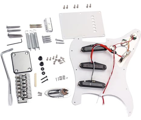 HONITANO Weißer Selbstgemacht E-gitarren Bausatz im St Style mit 6 Saiten 3 Single Coil Tonabnehmern und Geschlossenem Tremolo Brückensystem für Musik und Bastelspaß