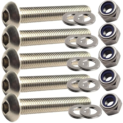 M8 x 50mm Button Head Bolts Set with Nuts and Washers Fully Threaded Hex Socket Made of A2 Stainless Steel (Pack of 5)