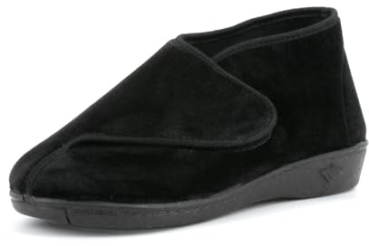 JOMIX Hausschuhe für Diabetiker und Geschwollene Füße Damen Orthopädische Komfort Pantoffeln mit Klett Extra Weite Rutschfeste Sohle Warm Gefüttert mit Wollfilz Made in Spain ESW2523 Schwarz 38