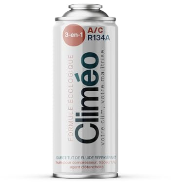 CLIMÉO 3-i-1 köldmedelsersättning R134a R12 påfyllningsset – luftkonditionering själv fylla och vänta – Motsvarar 625 g R134a – Tätningsmedel och olja – personbil stoppläckage och underhåll –