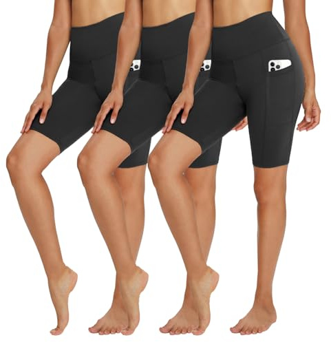 TNNZEET 3-pack cykelbyxor, dam, hög midja, shorts, korta sportbyxor, ogenomskinliga sommarleggings, under klänningar för sport, yoga, Svart/svart väska, L-XL