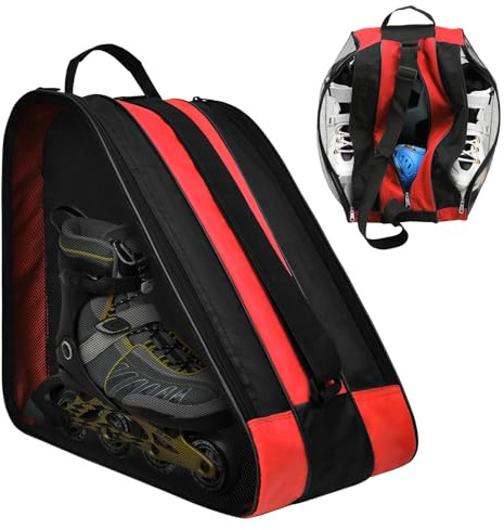 Rollschuh-Tasche, ideal für Rollschuhe, Schlittschuhe, Rollerblade, Eishockeyschlittschuhe, Schlittschuhtasche für Kinder und Erwachsene, Rot