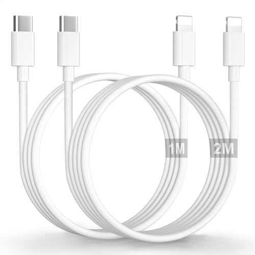 Cable iPhone 1M+2M -Lot de 2 [Apple Certifié MFi], Cable USB C vers Lightning Cable iPhone Charge Rapide Câble Lightning Cordon Fil Chargeur pour iPhone 14 Pro Max/13/12 Mini/11/XS/XR/X/8 Plus/SE/iPad