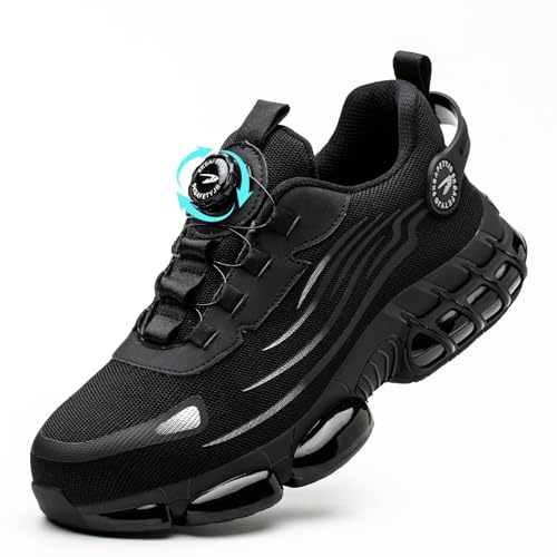 GemChve Chaussures de Sécurité Hommes Légère Respirantes Femme Basket Securite Embout en Acier Antidérapante Confortable Chaussures de Travail Black 46 EU