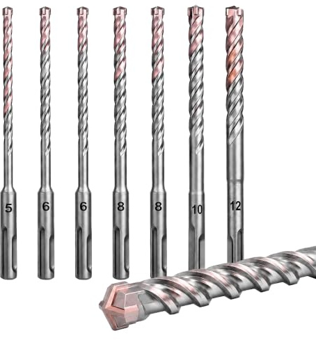 UBESTHS SDS Plus Bohrer Set, 7-teilig, 4-Schneider, Ø 5–12 mm x 160 mm | Aus legiertem Stahl mit 4-schneidigem Hartmetallkopf, für Beton, Stein und Mauerwerk, Ø 5, 2 × 6, 2 × 8, 10 und 12 mm