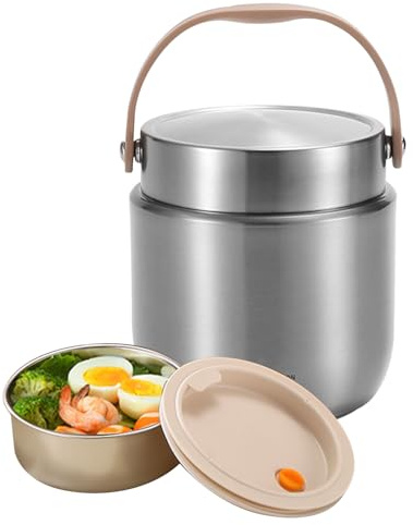 Genérico Envase Térmico para Alimentos | Acero Inoxidable Tarro Térmico al Vacío - Termo Alimentos Calientes 1200ml Acero Inoxidable Viaje Acampada Excursiones