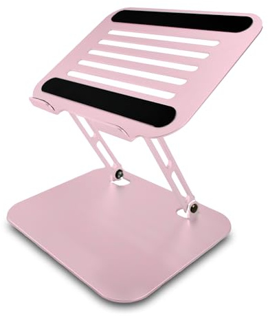 Deflecto Adjustable Aluminium Laptop Stand, Foldable Portable Desk Riser with Vented Platform, Height Adjustable for Work and Home Use, Supports Laptops up to 17 - Pink