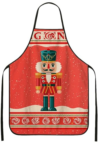 Tablier de cuisine vintage casse-noisette rouge fantaisie pour la pâtisserie de vacances, décoration de Noël, barbecue pour adulte et travail de chef