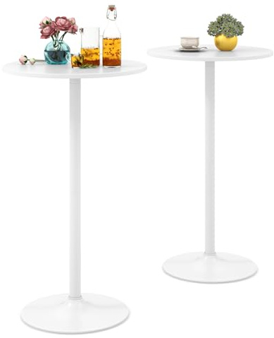 LIFEZEAL Tavolo da Bar Alto, Rotondo, Tavolino da Cocktail, da Divano, Altezza Regolabile, Telaio in Acciaio, Moderno, Pub, Bistrot, Cucina, Soggiorno, Balcone, 60x56-101,5cm, Max 55kg (2, bianco)