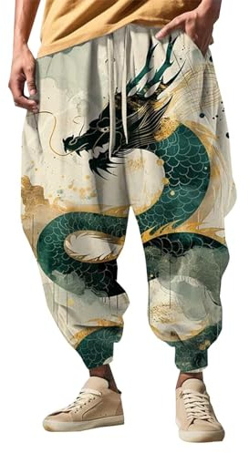 Haremsbyxor för män roliga mönster tryckta byxor vardag haremsjoggingbyxor med fickor och dragsko lös passform hiphop droppe gren manschettbyxor baggy streetwear fritid andningsbara breda ben
