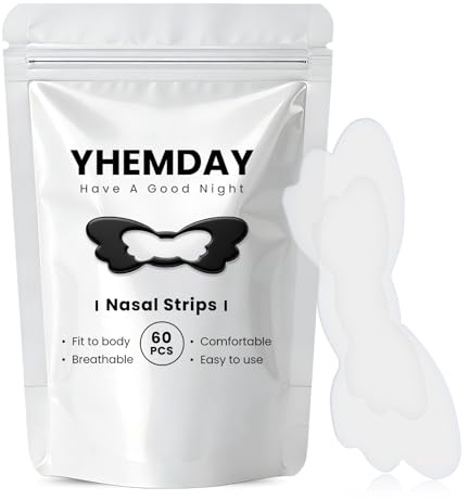 Yhemday Nasal Strips, (60 Pieces, Transparent), Blocked Nose Relief, Nose Strips for Breathing, Snoring Aids for Men & Women, Drug-Free Snore Strips