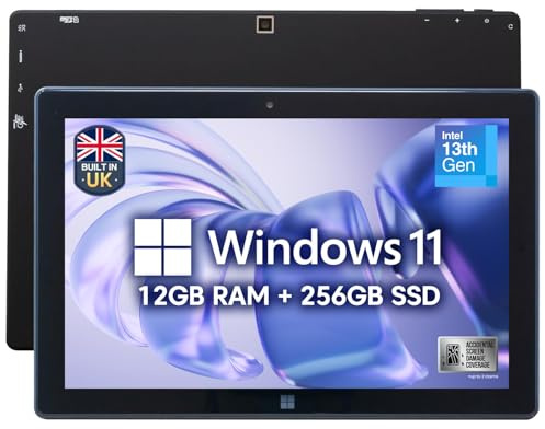 Fusion5 Built in the UK 10.1” Windows 11 Tablet PC - 12GB RAM, 256GB SSD, 13th Gen CPU, Full HD Windows Tablet Computer, USB C, HDMI - 2 Year Full Warranty with Accidental Damage