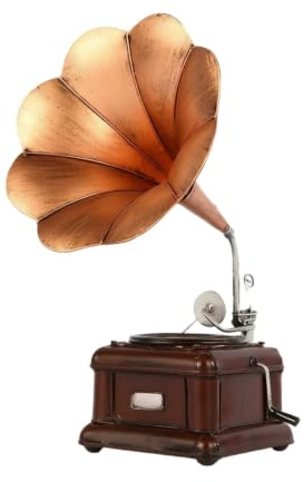 PETSOLA Grammofono con Tromba Antichizzato Modello di Grammofono Vintage Elegante Ornamento per Scenografi, Oro, XL