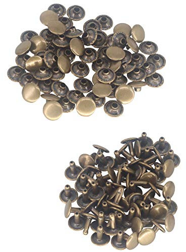 Trimming Shop 100 Set Double Cap Rivets Tubular Metal Studs 10mm Leather Rivets for DIY Craft Projects, Clothing, Shoes, Repair & Replacement, Handbag, Belts, Purses, Bronze
