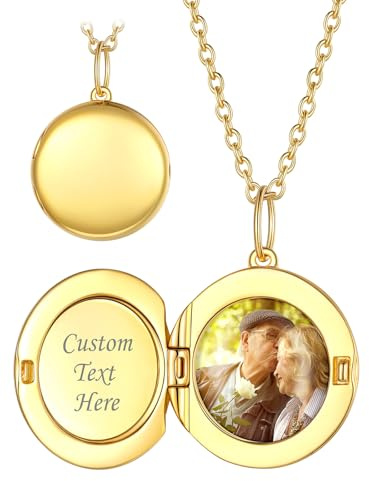 Custom4U Medaillon zum Öffnen für 1/2 Fotos – 925 Sterlingsilber/14k vergoldet Personalisierte Halskette mit Bild Herz/Oval/Rund Amulett zum Öffnen, Fotogeschenke für Mutter Ehefrau Freundin