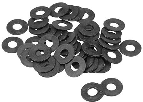 sourcing map 50Stk, Nylon Flache Unterlegscheiben M10 für 10 mm ID Schraubenbolzen 25 mm AD 2 mm Dick Distanzhülsen Dichtungsringe Beilagscheiben für Wasserhahn Rohr Wasserschlauch Schwarz