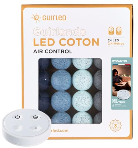 GuirLED - LED Baumwollkugeln Lichterkette USB - Drahtlose Fernbedienung - Baby Nachtlicht 2h - Dual USB 2A Netzteil enthalten - 4 Intensitäten – 24 Kugeln 2.4m - Byzantin