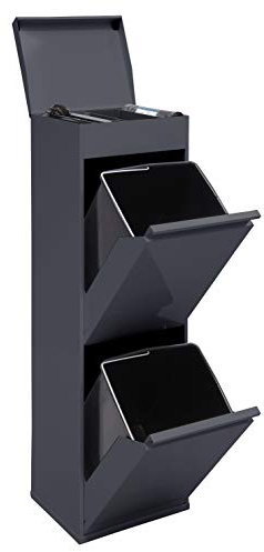 ARREGUI Top CR224-B Mülltrennsystem aus Stahl mit Aufbewahrungsbox mit Deckel | 2 Fächer Mülleimer für die Küche | 2x17 L (34 L) | 2 Fach Abfalleimer | Herausnehmbare Inneneimer mit Griff | anthrazit