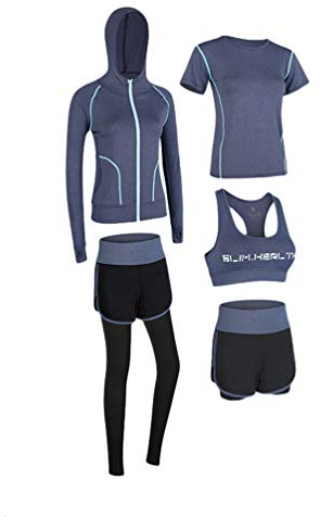 LucaSng Damkläder Träningskläder Träningsoverall Set Sportdräktsset Snabbtorkande Löpning Jogging Fitness Workout Löparkläder Set om 5 Kvinnor Yogakläder Sportkläder Set