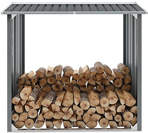 TEWTX7 Brennholz-Lagerschuppen mit Schräges Dach - Feuerholz-Lagerschuppen - Kaminholz-Unterstand - Kaminholzregal - Brennholzlager 172 x 91 x 154 cm Verzinkter Stahl