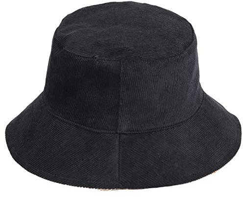 KYEYGWO Reversible Winter Fischerhüte für Damen Herren, Dicker Cord-Kunstpelz Teddy Stil Hat Einfarbiger Eimer Hut Warmer Winterhut Freizeit Outdoor-Hut, Schwarz/Khaki
